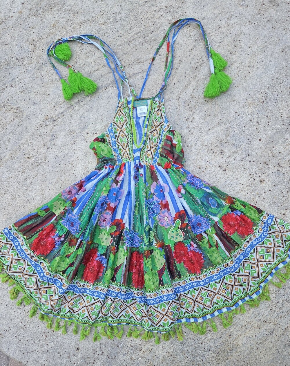 Antica Sartoria Giacomo Cinque Boho Floral Beaded Tassel Dress One Size